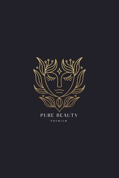 the logo for pure beauty is shown on a black background with gold foil and leaves