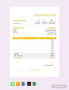 a restaurant order form is shown in this image