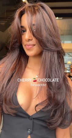 Red Brown On Black Women, Soft Cinnamon Brown Hair, Dyed Hair For Indian Women, Hair Colors For True Winter, Dark Tinted Hair, Red Brown Hair On Tan Skin, Hair Dye Ideas For Mexican Women, Multi Toned Brown Hair, Medium Length Dark Copper Hair