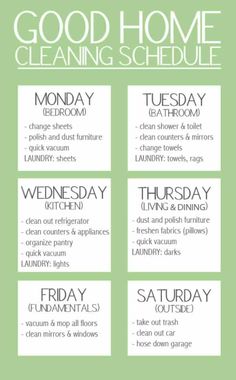 the good home cleaning schedule is shown