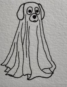 a drawing of a dog wearing a ghost costume