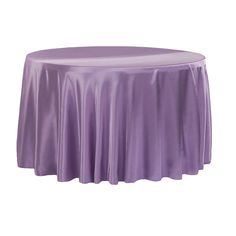 Satin 132 Round Tablecloth - Victorian Lilac/Wisteria - CV Linens 120 Round Tablecloth, Sequin Table Runner, Chair Bands, Sequin Table, Table Overlays, Wedding Party Table, Round Table Top, Elegant Table Settings, Satin Sash