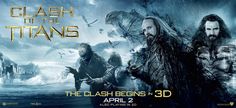 the poster for clash of the titans, which features two men with long hair and beards