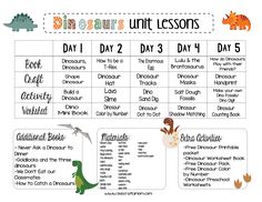 the dinosaur unit lesson is shown in this printable activity sheet for children to learn how to