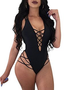 LAGSHIAN Womens Sexy One Piece Lace Up Straps Swimsuit Bathing Suit Swimwear Hot Lingerie, Swimwear Online, Black Swimwear, Trend Fashion, One Piece For Women, Black Swimsuit, Swimwear Fashion, Swim Suit, Monokini