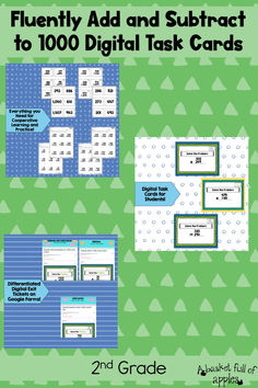 the fluenty addition and subtract to 100 digital task cards are shown