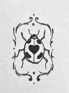 a black and white drawing of a bug with a heart on it's back