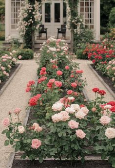 a garden filled with lots of pink and white flowers