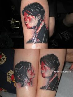 two tattoos that have different images of people on them