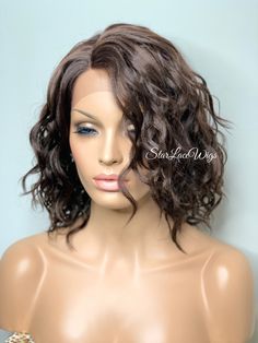 This unit ships in 2-3 business days Type of Hair: Synthetic Hair Texture: Wavy Hair Length: Short bob Hair Color: Available in #1, #1b, #2 & #4 Cap Style: Lace front wig with adjustable straps and combs - (cap stretches) Heat Safe: Heat resistant up to 350 degrees Part/Ventilation: The part is fixed on one side :::HEAT SAFE::: Our synthetic and human hair blend wigs are heat safe and can be curled and flat ironed. Please note that it is recommended that the heat settings be low (340 to 350 degr Short Bob Hair Color, Side Part Layers, Brown Wavy Bob, Wavy Bob Wig, Brown Bob, Bob Hair Color, Flexi Rods, Wavy Bob, Bob Lace Front Wigs