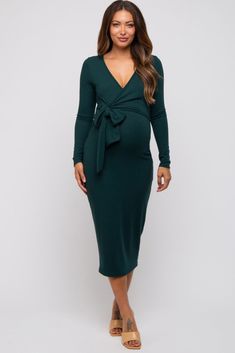 Forest Green Ribbed Long Sleeve Maternity Wrap Dress– PinkBlush Fall Wedding Guest Dress Maternity, Fall/winter Maternity Fashion, Holiday Maternity Dress, Maternity Business Attire, Maternity Wedding Guest Outfit, Maternity Clothes Fall, Maternity Work Outfit, Maternity Dresses Winter, Maternity Office Wear