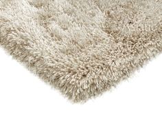 an area rug with white shag on the bottom and light gray carpet below it