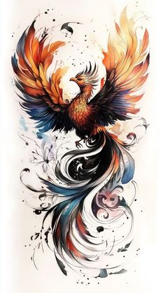 Color Phoenix Tattoo, Phoenix And Dragon Tattoo, Dragon And Phoenix Art, Rising Phoenix Tattoo Feminine, Feminine Phoenix Tattoo, A Phoenix Tattoo, Flying Phoenix Tattoo, Most Beautiful Tattoos