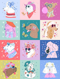 These fun and adorable illustrated dog portraits are by illustrator Krissy Mast and are available for licensing! Dog Patterns, December 2nd, Card Inspo, Cat Cartoon, Dog Socks, Christmas Drawing, Cartoon Cat