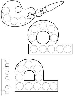 the letter e is for paintbrush and scissors coloring page with numbers to print out