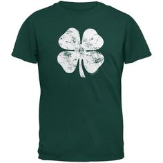 The traditional Irish symbol shamrock comes in a distressed white print on a forest green, 100% cotton short sleeve t-shirt. Perfect for St Patrick's Day Gender: male.  Age Group: adult. Casual Green T-shirt For St. Patrick's Day, Green Pre-shrunk T-shirt For St. Patrick's Day, Green Short Sleeve T-shirt For St. Patrick's Day, Green Cotton T-shirt For St. Patrick's Day, Irish Symbols, Lucky Shirt, Irish Traditions, Old Glory, Mens Graphic Tee