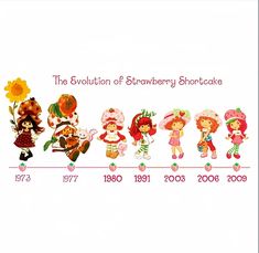 the evolution of strawberry shortcakes is shown in this image, and it's time