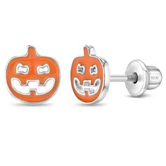 These pumpkin-shaped earrings are a delightful addition to any child's Halloween ensemble. With their vibrant orange enamel, they capture the spirit of the season with charm. Crafted from hypoallergenic 925 sterling silver, these earrings ensure both durability and comfort for sensitive ears. The safety screw back closures provide a secure fit, for children's halloween festivities. Whether trick-or-treating or attending a Halloween party, these pumpkin earrings allow kids to showcase their festi Necklaces Teen, Toddler Earrings, Teen Ring, Teen Necklaces, Jewelry Anklets, Teen Earrings, Children's Jewelry, Baby Necklace, Women Necklaces