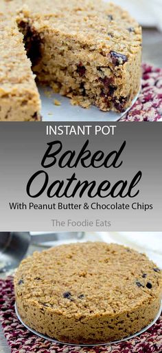 an image of baked oatmeal with peanut butter and chocolate chips