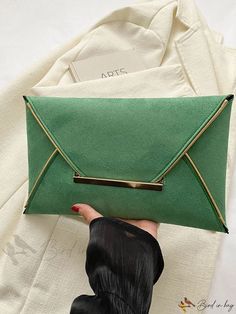 Bird in Bag - Metal-Coated Decorative Envelope Clutch Elegant Green Envelope Clutch, Chic Green Envelope Bag, Green Envelope Bag, Envelope Clutch Bag, Geometric Type, Beige Bag, Envelope Bag, Envelope Clutch, Bird In Bag