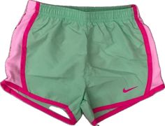 Playful Green Sports Shorts, Playful Pink Workout Bottoms, Pink Stretch Shorts For Playwear, Stretch Pink Shorts For Playwear, Playful Pink Sports Shorts, Nike Pink Athletic Shorts For Summer, Nike Green Athletic Shorts For Spring, Pink Nike Athletic Shorts For Spring, Nike Pink Athletic Shorts For Spring