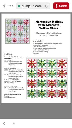 the homemaker's holiday with alternative yellow stars quilt pattern is displayed on an ipad