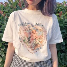 Angelcore Aesthetic Outfits, Moda Ulzzang, Korean Fashion Ulzzang, Angel Shirt, Grunge Shirt, Aesthetic T Shirts, Aesthetic Shirts, Outfit Trends, Moda Vintage