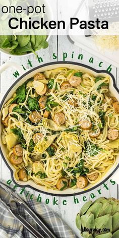 one pot chicken pasta with spinach and artichokes