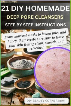 Discover 21 effective DIY deep pore cleanser recipes to remove blackheads and clean pores naturally. From charcoal masks to natural blackhead removers, these homemade facial cleansers will help you achieve smooth, clear skin. Whether you're looking to shrink pores or get rid of blackheads, these easy DIY solutions will leave your face refreshed and glowing. #PoreCleanser #BlackheadRemover #DIYBeauty #ClearSkin #NaturalSkincare Black Head Remover Diy Homemade, Pore Cleaning Diy Mask, Black Head Remover Diy, Diy Blackhead Remover, Natural Blackhead Remover, Diy Facial Cleanser, Homemade Facial Cleanser, Blackhead Remover Diy