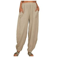 DesignDrawstring pants women/ elastic waist pants/ 728 side pockets long pants/ beach pants for women/ wide leg palazzo pants/ lightweight pants for women/ straight leg flowy pants HighlightsLightweight blend fabric, make this women causal pants super comfortable and breathable; drawstring waist suitable to every body figures; trendy wide leg pants will create elongating effect; good for your casual, beachy wear Versatile Linen PantsSummer long pants for women/ casual pants women for every day w Trousers Women Casual, Beach Trousers, Celana Fashion, Work Pants Women, Slacks For Women, Cotton Linen Pants, Pants With Pockets, Baggy Pants, Fashion Colours