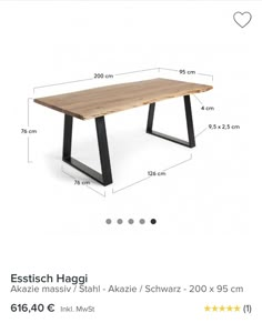 an image of a table with measurements for the top and bottom section, including two black legs