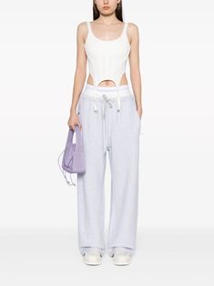 Alexander Wang logo-waistband Layered Track Pants - Farfetch Diamond Pants, Layered Design, Layers Design, Design Logo, Alexander Wang, Stretch Cotton, Track Pants, Grey And White, Heather Grey