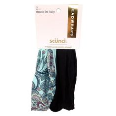 Hold your hair back in effortless style with this 2 pack of 1" scunci hosiery headwraps. Ultra-stretchable and comfortable, they keep your hair under control and your look on trend. Scrunch them up to wear as chic headbands or open them wide to hold more hair. The teal paisley pattern headwrap complements any look with a pop of color. The solid black enhances any outfit with an elegant touch. Fashioned from soft hosiery fabric, these headwraps are ideal for casual wear, nights out, or anytime yo Chic Headband, Elevated Basics, Hair Back, Paisley Pattern, Look On, Head Wraps, Cloth Bags, Solid Black, Hosiery