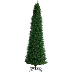 a tall artificial christmas tree on a stand