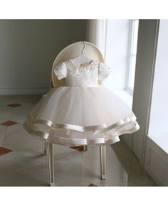 Shop high-end beaded ivory puffy flower girl dress pageant gown with sleeves online. Super cute styles with couture high quality. Pro since 2009. Elegant Girls, Toddler Party Dress, Baby Party Dress, Baptism Dress, Beaded Tulle, Christening Dress, Pageant Gowns, Gowns For Girls