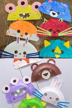 paper plate crafts for kids to make with the cat and mouse faces, including one that is