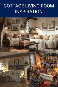 This pin showcases exquisite cottage living room inspiration, focusing on cozy decor ideas with vintage furniture, rustic design tips, and warm color palettes using 4 images.