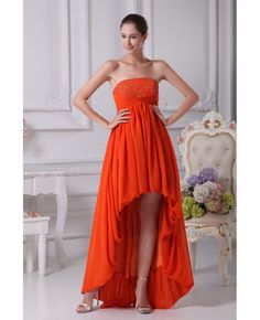 Shop best price simple strapless beaded orange prom dress short in front long in back online. Free Shipping and Custom-made. Pro since 2009. Orange Formal Dress, Orange Formal Dresses, Orange Prom Dresses, Strapless Chiffon Dress, Prom Dress 2014, Prom Dresses 2016, Floral Prom Dresses, Strapless Prom Dress, High Low Prom Dresses