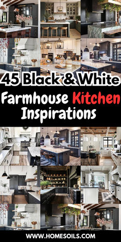 the top five black and white farmhouse kitchen instagrams are featured in this collage