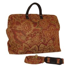 Rose Floral Chenille Tapestry Carpet Bag Gold Tapestry Rectangular Bag, Carpet Bags, Leather Computer Bag, Envelope Pocket, Rose Soft, Soft Gloves, Floral Carpet, Overnight Travel Bag, Carpet Bag