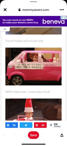 a pink car with a red hat on it