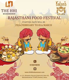 an advertisement for the festival with two men eating food