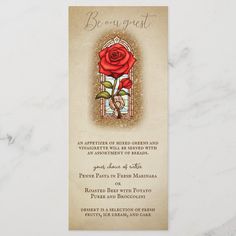 a wedding program with a rose on it