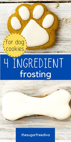 four cookies with white frosting and a dog's paw on top