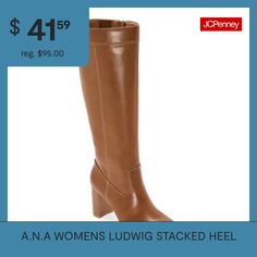 Step out in style with these chic a.n.a women's Ludwig stacked heel dress boots. Their versatile design complements any outfit, making them perfect for both casual and dressy occasions.Features: Memory FoamClosure Type: Side ZipperFootwear Technology: Memory Foam InsoleShaft Circumference: 10 1/2 InchesBoot Shaft Height: 5 1/2 InchesShoe Heel Height: 3 1/2 InchesUpper/Outer Base Material: 100% PolyuretheneShoe Lining Material: Polyurethane, Polyester, FabricSole Material Content: 100% Thermopla… Medium Width Heeled Boots For Fall, Wide Calf High Heel Boots For Spring, Spring Wide Calf High Heeled Boots, Summer Heeled Boots With Reinforced Heel, Spring Knee-high Boots With Reinforced Heel, Trendy Knee-high Spring Heeled Boots, Trendy Knee-high Heeled Boots For Spring, Wide Calf Knee-high Boots With Reinforced Heel For Spring, Spring Knee-high Heeled Boots With Reinforced Heel