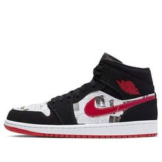 Air Jordan 1 Mid SE 'Newspaper Air Times' 852542-061 (AJ1/SNKR/Retro/Men's/Mid Top/Basketball) Custom Sneakers With Graphic Print For Sports, Urban Style Sports Sneakers With Letter Print, Air Jordan 1 Mid Se, Mid Top, Retro Men, Air Jordan 1 Mid, Jordan 1 Mid, Newspaper, Jordan 1