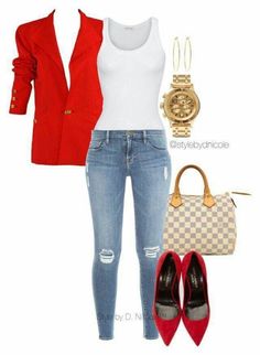 Adrette Outfits, Red Blazer, Casual Friday, Moda Vintage, Mode Inspiration, Red Jacket