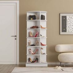 a white shoe rack in a living room