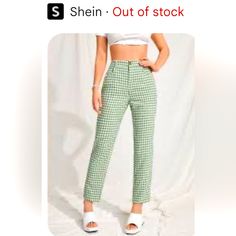 Never Worn Green And White Checkered Pants. With A 27 Inch Inseam. They Are Perfect For Summer Because They Are Light And Airy. Green Gingham Pants Outfit, Casual Houndstooth Pants For Summer, Casual Houndstooth Pattern Pants For Summer, Casual High Waist Gingham Bottoms, Casual High Waist Gingham Pants, Casual Houndstooth Pattern Bottoms For Spring, High Waist Gingham Pants For Spring, Trendy Gingham Pants For Summer, Trendy Houndstooth Pattern Bottoms For Summer