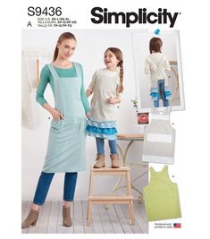 Adults' and Children's ApronsSIMPLICITYXS - L / XS - XL2109S Cross Back Apron, Apron Sewing Pattern, Childrens Aprons, Sewing Aprons, Aprons Patterns, Kids Apron, Simplicity Sewing, Apron Pockets, Simplicity Sewing Patterns